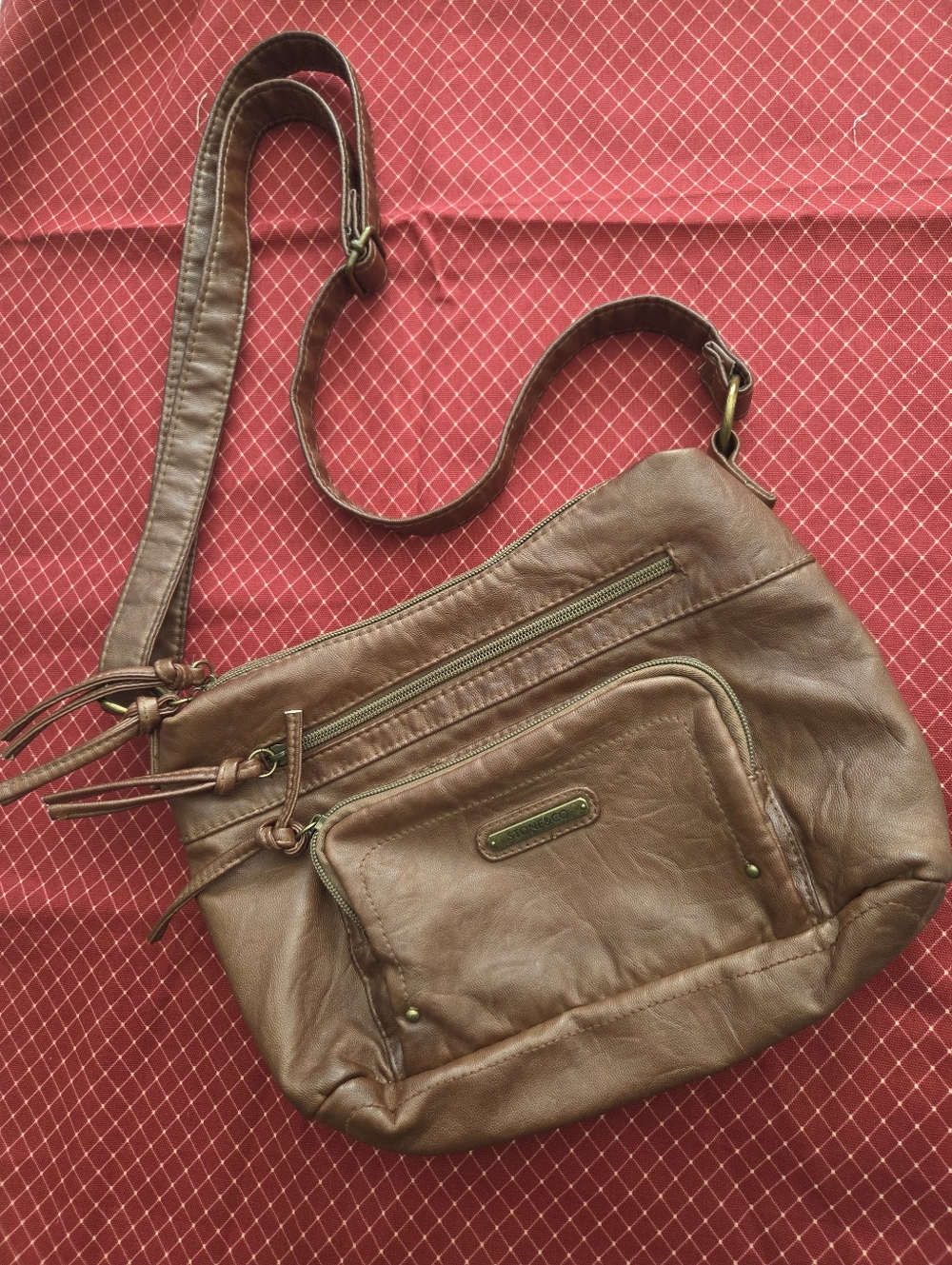 Stone & Co. Brown Leather Crossbody with Front Zip Pocket